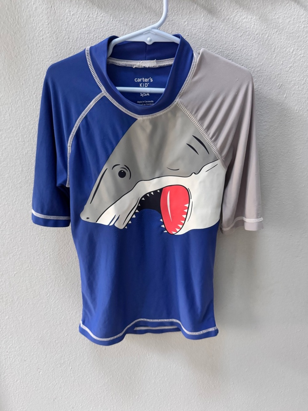 Carter's Blue Shark Short-Sleeve Rashguard with Gray Sleeve